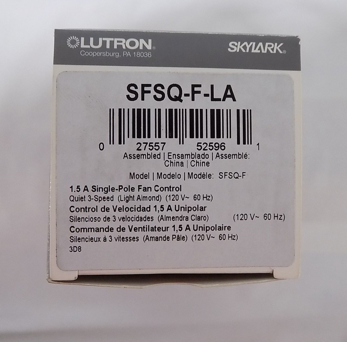 Lutron SFSQ-F-LA Skylark Slide-to-Off 3-Speed Fan Control Light Almond