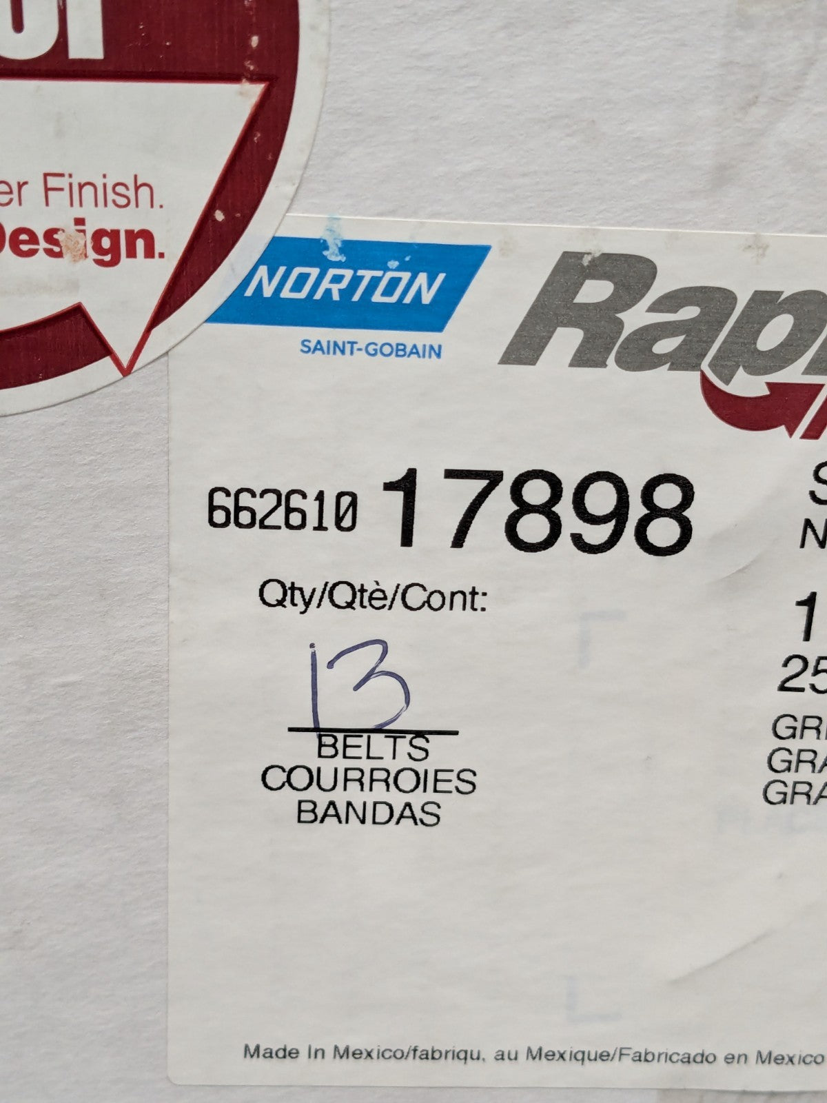 Norton Abrasive Belt: 1" Wide, 18" OAL, Aluminum Oxide Box of 13 66261017898