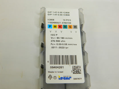 ISCAR Solid Carbide Grooving Insert: GIP147000 IC808, Qty 4 6404261