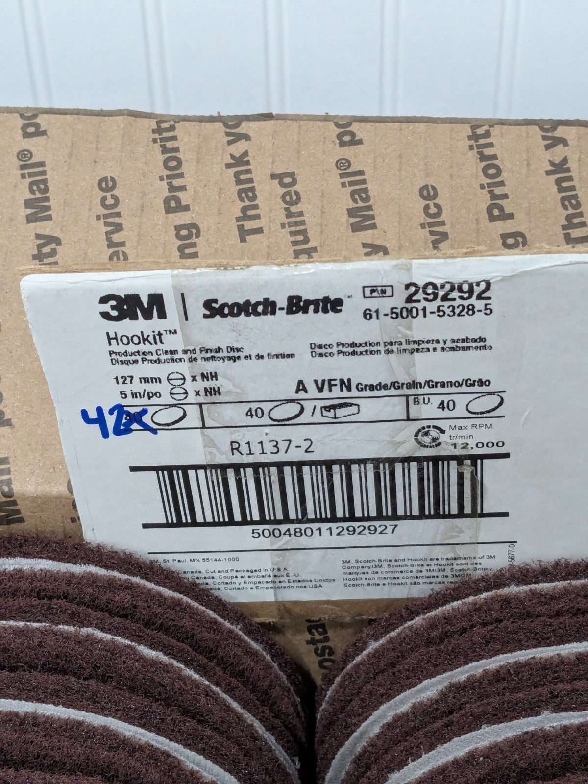 3M Hook &amp; Loop Disc: 5" Dia, Non-Woven, Aluminum Oxide Box of 42 710013