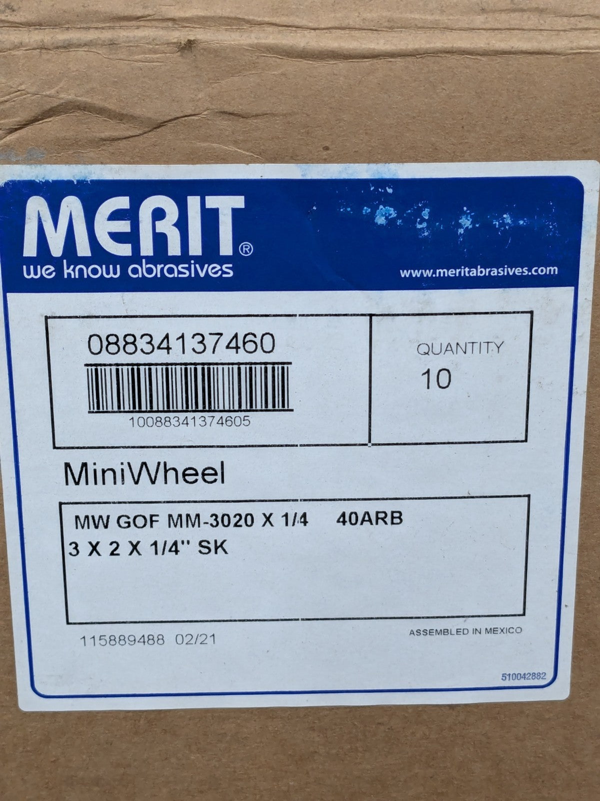 Merit Mounted Flap Wheel: 3" Dia, 2" Face Width, 40G, AO Box of 10 088