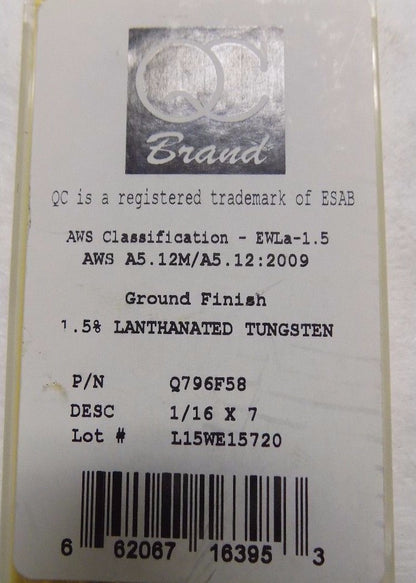 ESAB Tungsten Electrodes 1/16" x 7" QTY 7  Q796F58