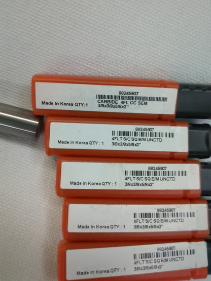 HERTEL Square End Mill: 3/8" Dia, 5/8" LOC, 4 Fl carbide 6pk 750042