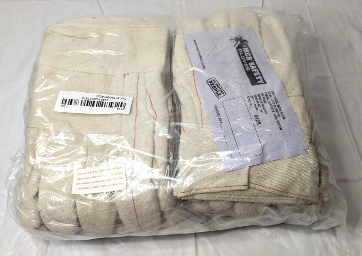 12 PAIRS MCR Safety Hot Mill Work Gloves 100% Cotton Tan Large 9128