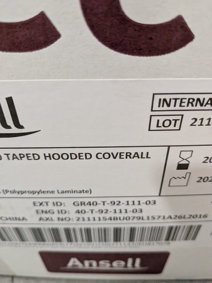 Ansell Chemical Resistant Coverall, Size M, Box of 6 GR40-T-92-111-03
