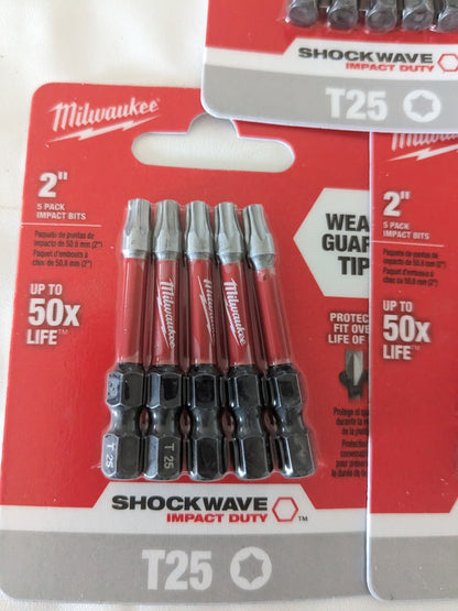 Milwaukee Tool Power Screwdriver Bit: T25 Torx, 1/4" Hex Drive 48-32-4685