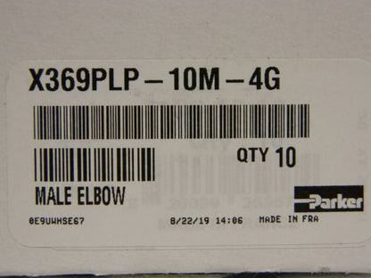 Parker Male Elbow 90° Push-to-Connect Instant Pneumatic Fit Qty 10 369PLP-10M-4G
