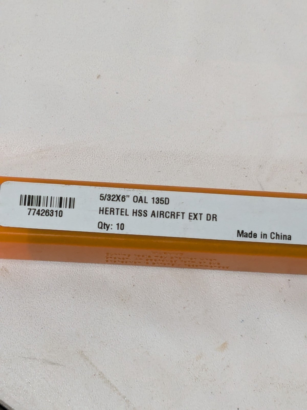 Hertel Aircraft Extension Drill Bit: 5/32" Dia, 135 °, HSS Qty 10 77426310