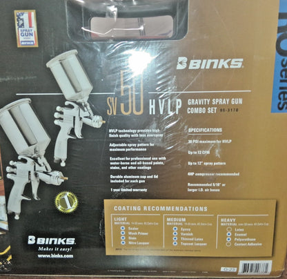 Binks SV50 2 Gravity HVLP Spray Gun Combo Set 98-3170