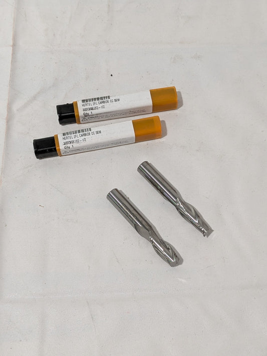 (2) Hertel Square End Mill: 3/8" Dia, 1" LOC, 2 Flute, Solid Carbide 88247838