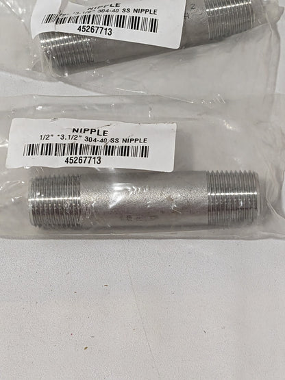 Stainless Steel Pipe Nipple: 1/2" Pipe, Grade 304 & 304L Qty 4 45267713