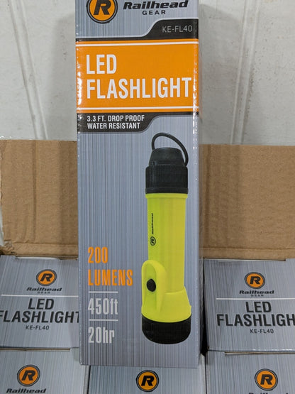 RAILHEAD GEAR Handheld Flashlight: D Battery, LED, 7.75 in Lg, Box of 6 KE-FL40