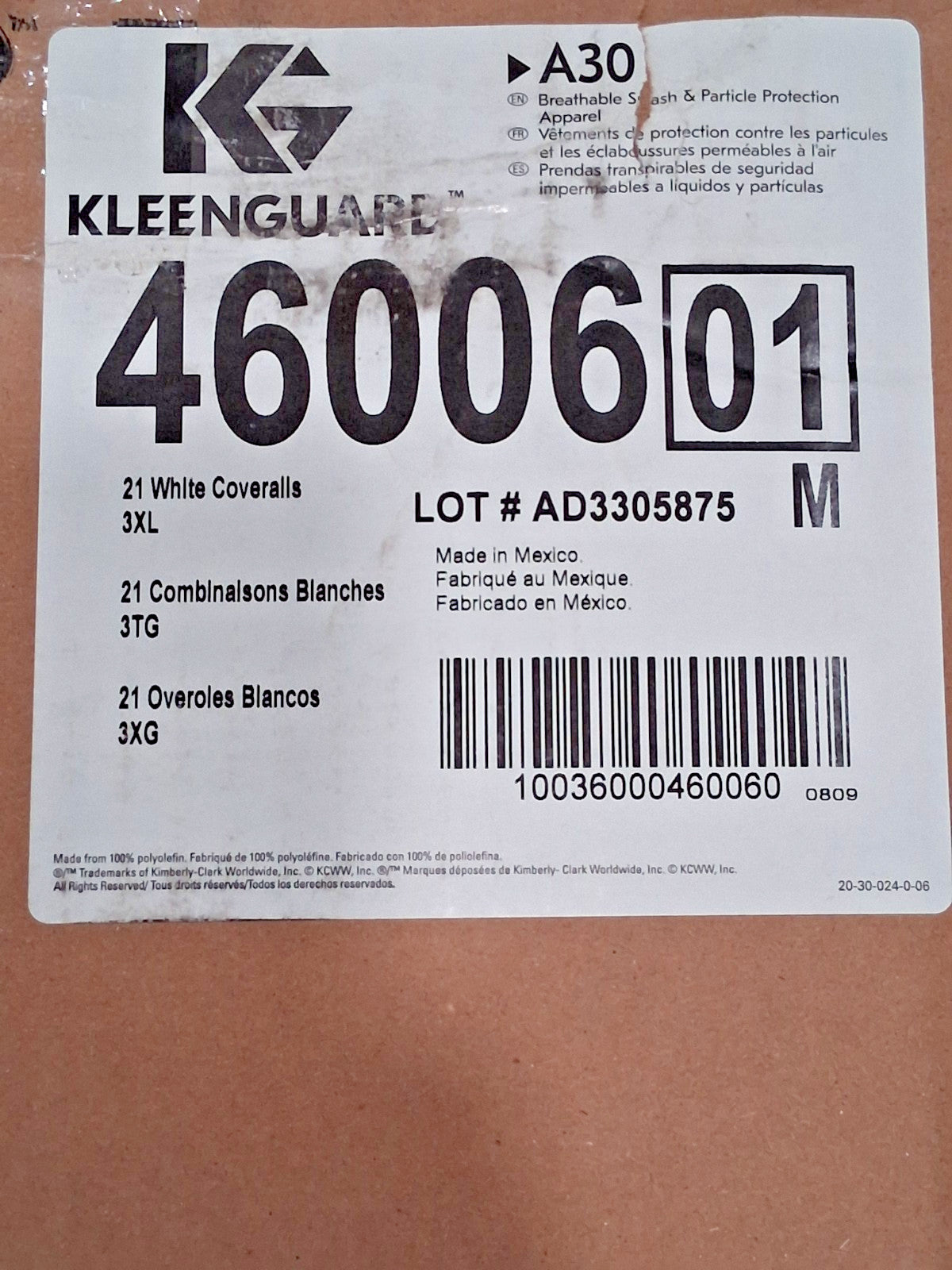 KleenGuard Splash & Particle Protection Disposable Coveralls QTY21 Size3XL 46006