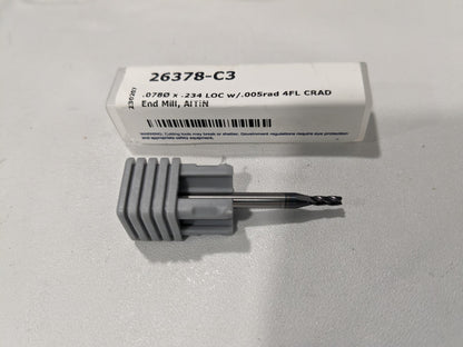 HARVEY TOOL Corner Radius End Mill 0.0780" Dia 4 Fl Solid Carbide 26378-C3