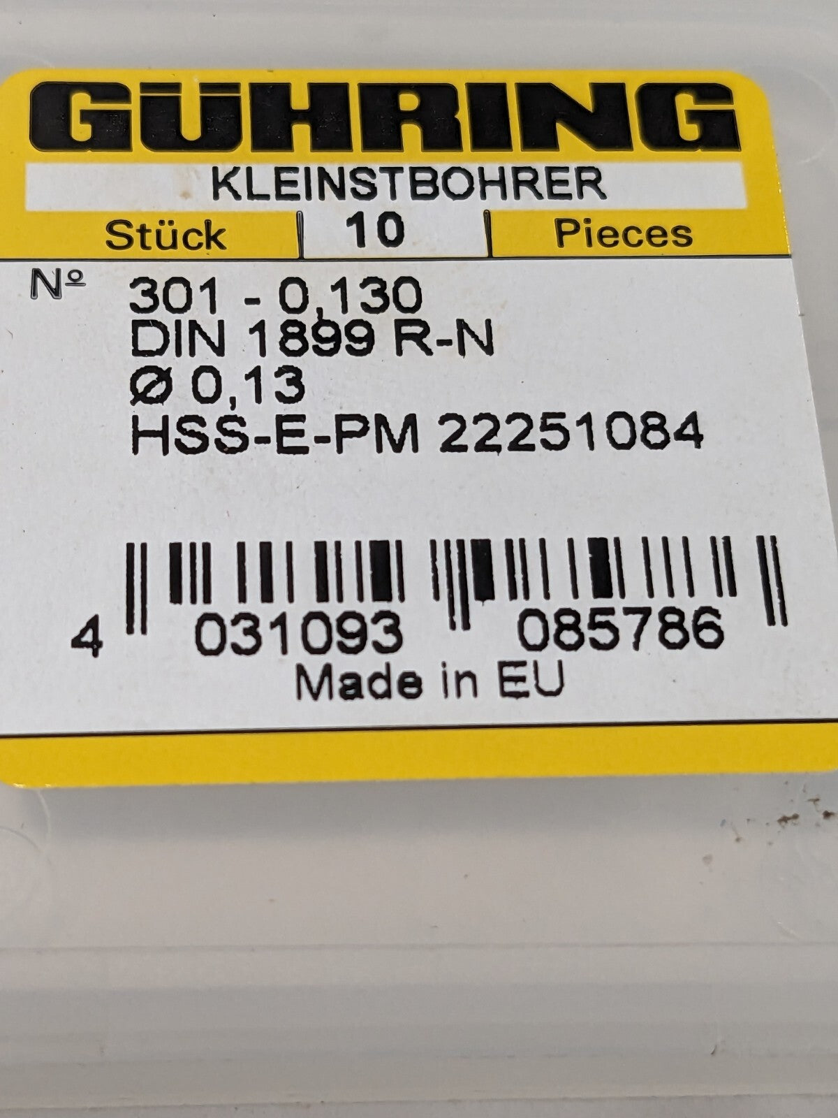 GUHRING Micro Drill Bit: 0.0051" Dia, 118 deg, Cobalt Qty 10 9003010001300