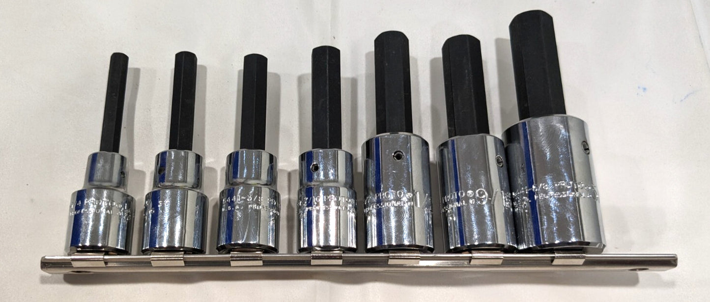 PROTO Hex Bit  7pc Set  1/2" Drive   1/4" to 5/8" Hex   J5441-7