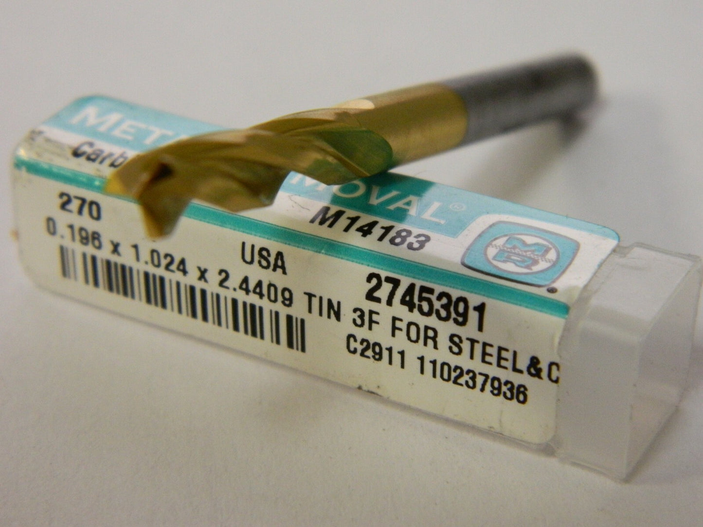 Metal Removal 0.196" x 1.024" x 23.4409" TiN 3 FL Carbide Drill Q