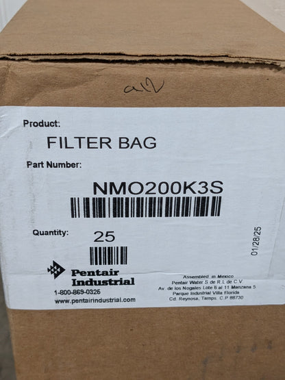 (25) Pentair 200 Micron, Size 3, 30 GPM Max Flow, High Flow Bag Filter NMO200K3S