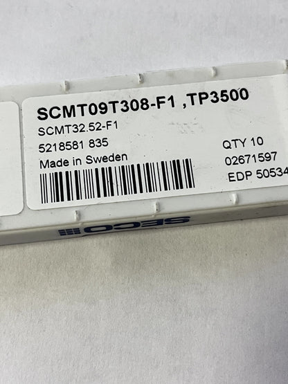 Seco Turning Insert: SCMT 32.52-F1 TP3500, Solid Carbide QTY 10