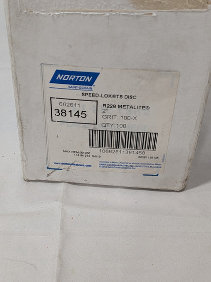 Norton Quick-Change Disc: Type S, 2" Dia, 100 Grit, AO Box of 100 662611381