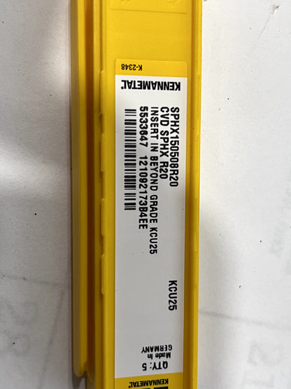 Kennametal Indexable Drill Insert: SPHXR20 KCU25, Solid Carbide Pack of 5
