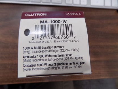 Lutron Maestro MA-1000-IV Incandescent Dimmer 1000W Max Ivory