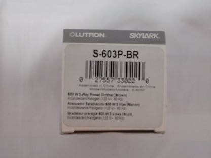 Lutron S-603P-BR Skylark 600W 3-Way Preset Dimmer w/Rocker Switch Brown