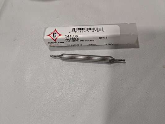 CLEVELAND Square End Mill: 1/16" Dia 2 Fl HSS C41036