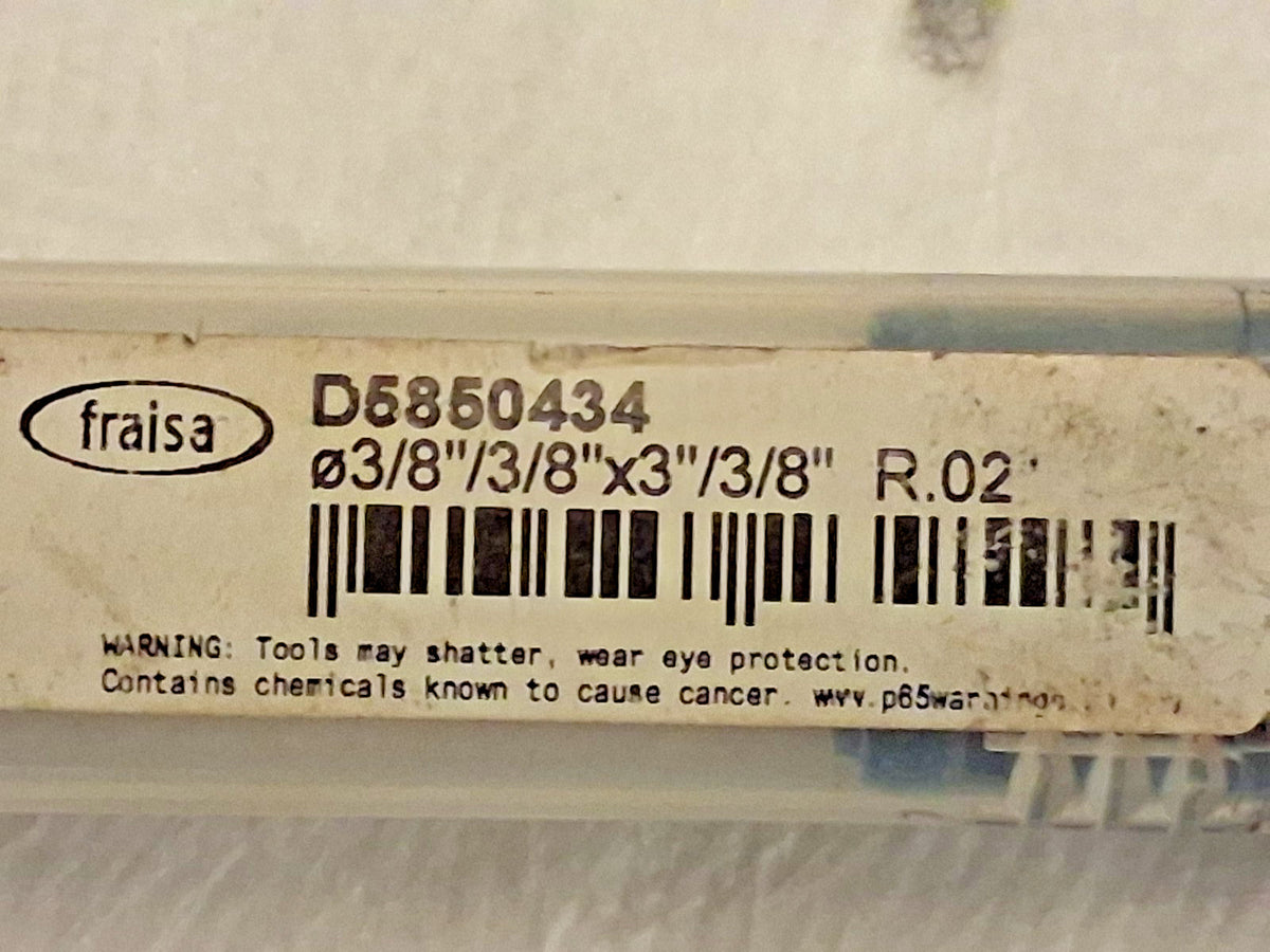 Fraisa Carbide Corner Radius End Mill 3/8" Diam 6 Fl D5850434