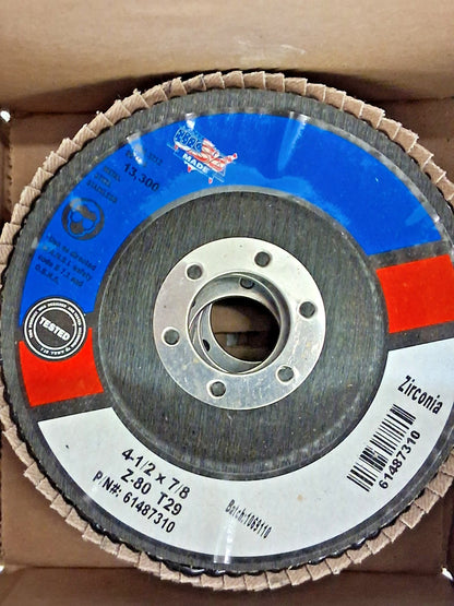 CGW Abrasives Flap Discs QTY10 4-1/2" Dia 7/8" Hole Zirconia Alumina 29445RWB