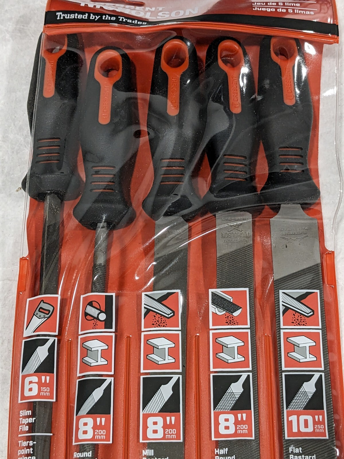Nicholson 5Pc File Set With Ergonomic Handles 6", 8" &amp; 10" 22