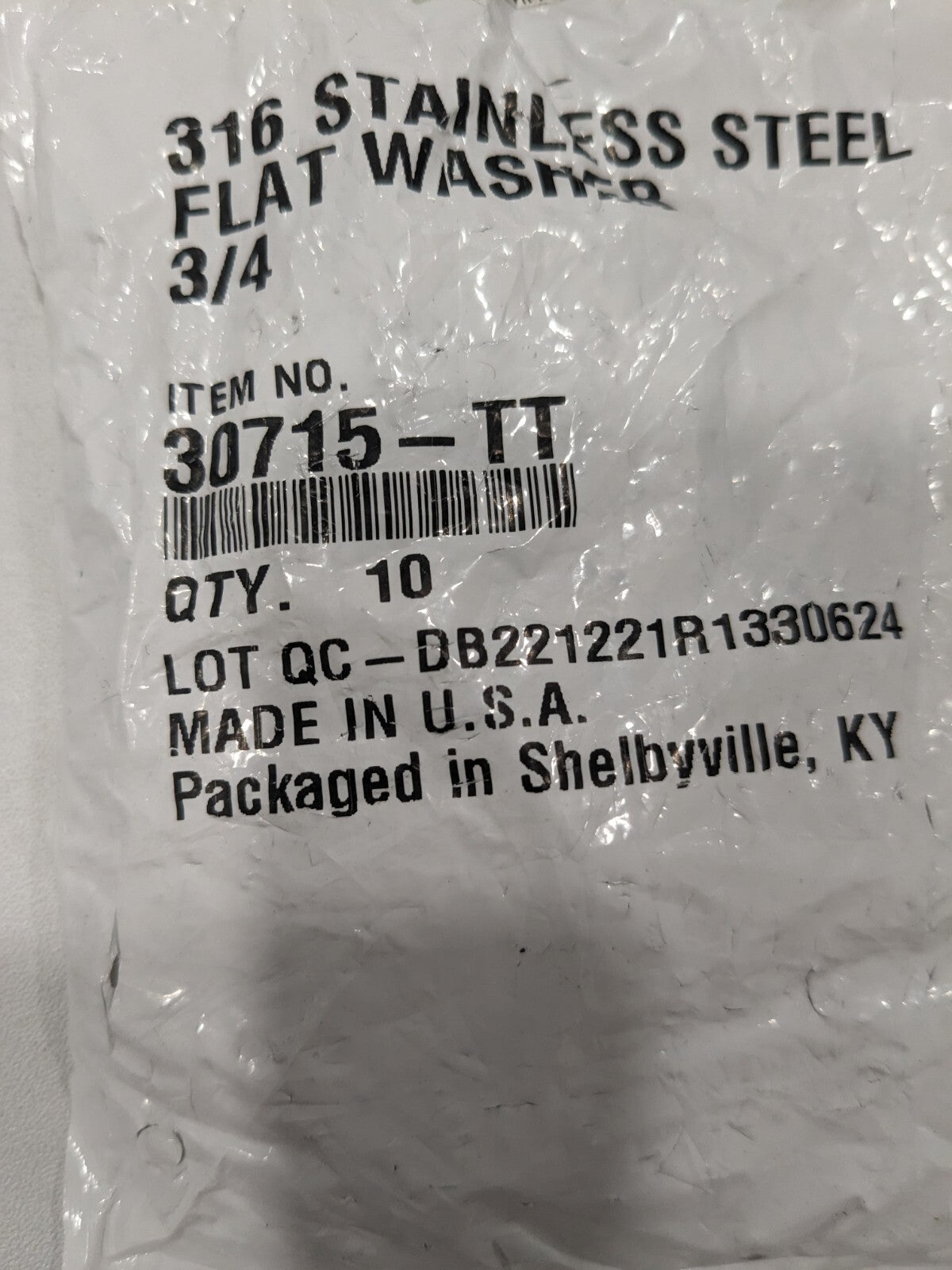 10pk of 3/4" Screw, SAE Flat Washers: Grade 316 Stainless Steel 30715-TT