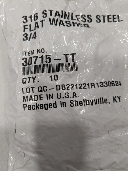10pk of 3/4" Screw, SAE Flat Washers: Grade 316 Stainless Steel 30715-TT
