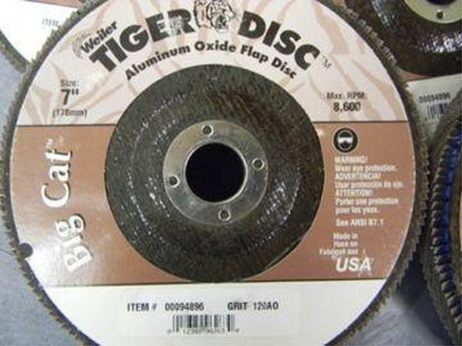 Weiler Tiger 7" x 7/8" 120 grit Fine Aluminum Oxide Coated T27 HD Flap