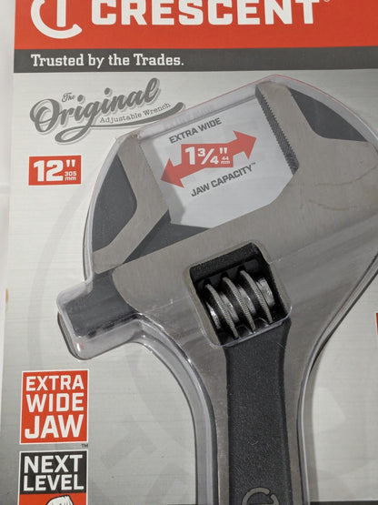 Crescent Adjustable Wrench: 12" OAL, 1-11/16" Jaw Capacity ATWJ212VS