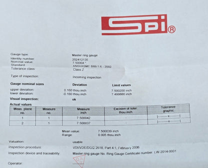 SPI Setting Ring Gage 7.50" Inside Diam 17-688-3