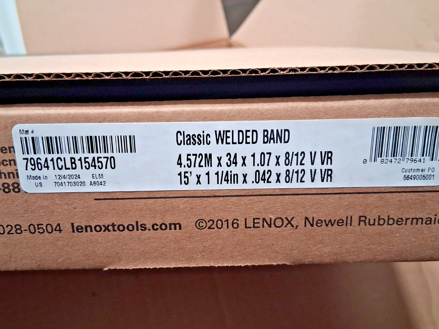 Lenox Welded Bandsaw Blade 15ft Long x 1-1/4" Wide x 8 to 12 TPI 79641CLB154570