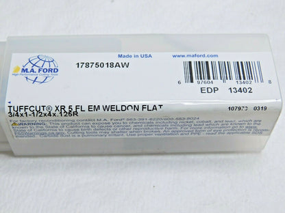 M.A. Ford Tuffcut Carbide Finishing End Mill 3/4"x1-1/2"x4"x.125R