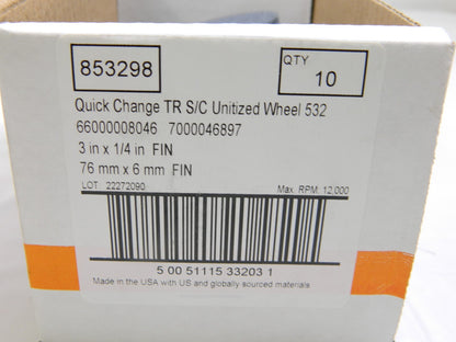 Standard Abrasives 3" x 1/4" FIN Quick Change Wheel Qty 10 853298