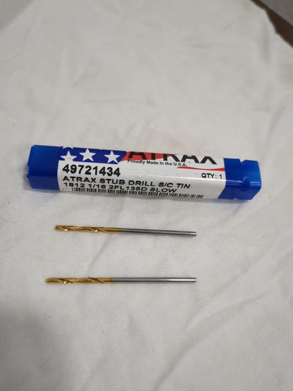 atrax 2pk Screw Machine Length Drill Bits 1/16" Dia, 135 deg carbide 460-100625A