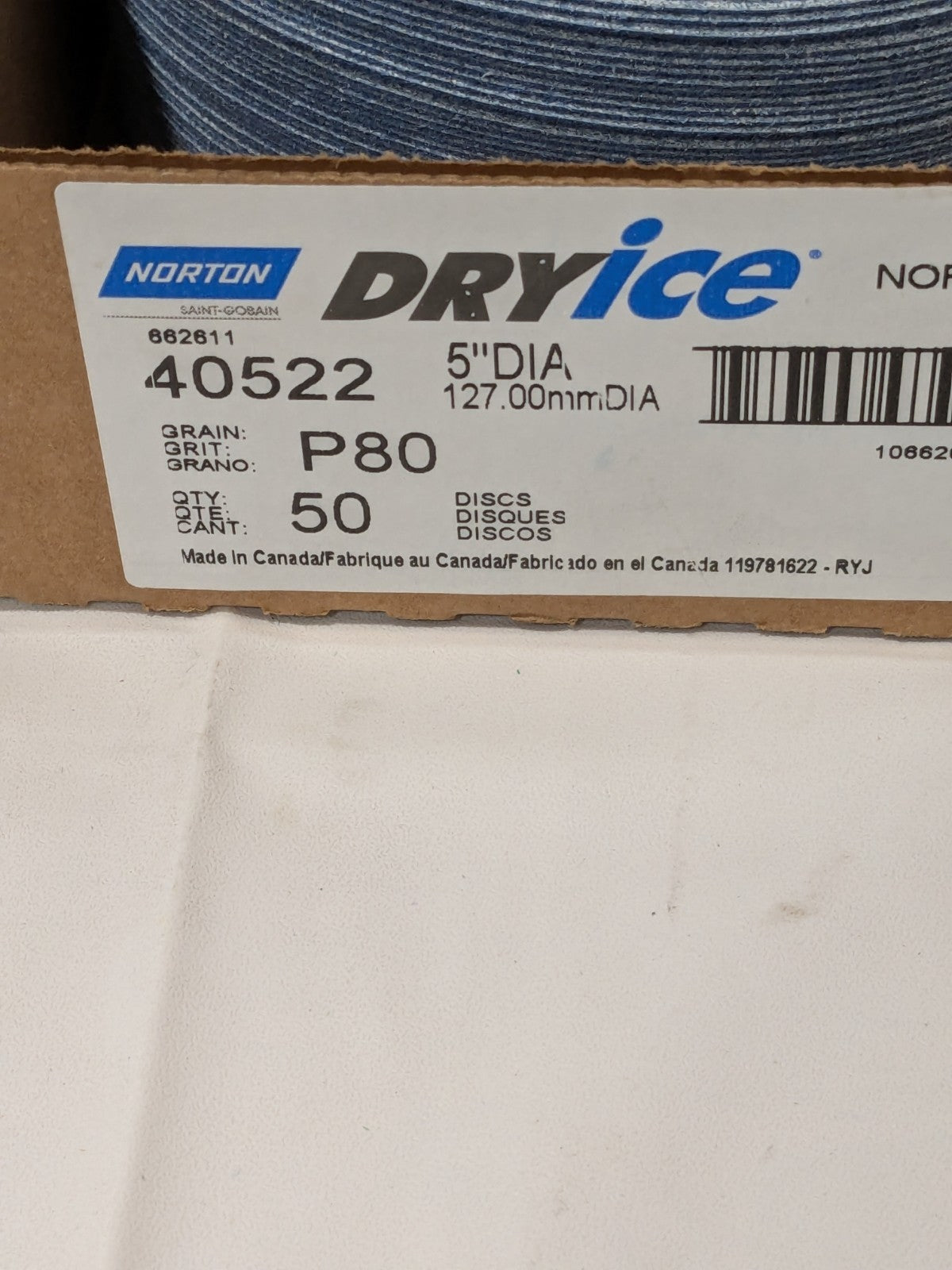 Norton Hook & Loop Disc: 5" Dia, 80 Grit, Coated Box of 50 66261140522