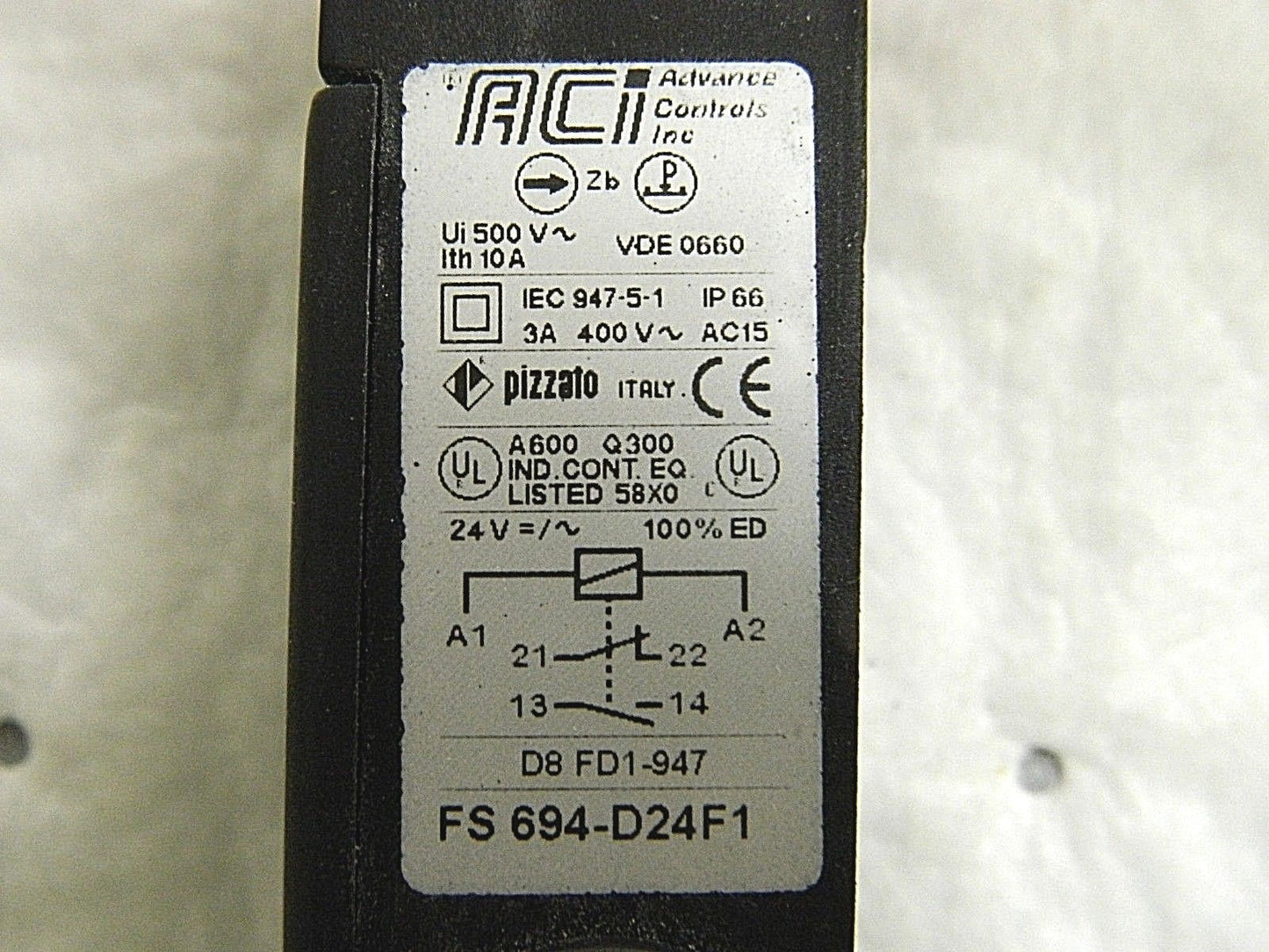 ACI Non-Metallic Safety Switch De-Energized Solenoid Release 10A 1NO+1NC 116072