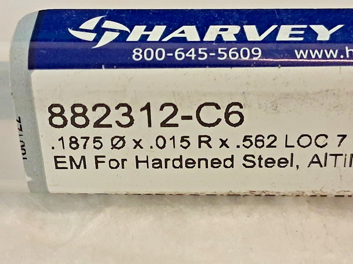 Harvey Tool Corner Radius End Mill 3/16" Dia 9/16" LOC 7FL 882312-C6