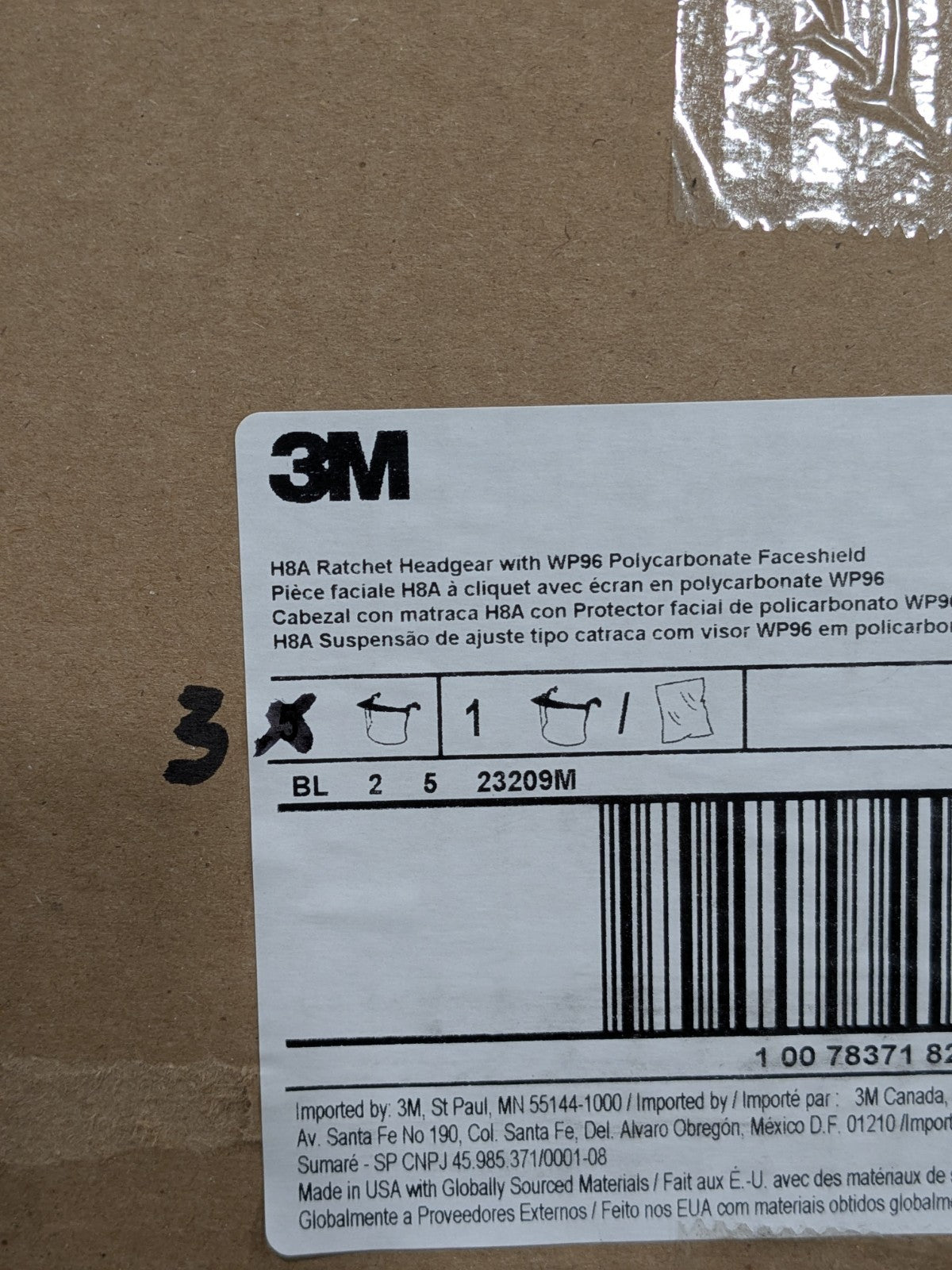 3M Face Shield &amp; Headgear: Chemical Splash &amp; Debris Qty 3 7000127244