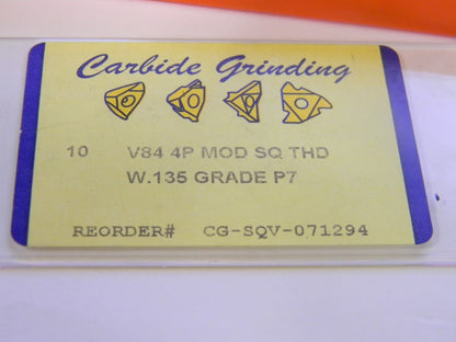 Carbide Grinding V84 4P MOD SQ THD W.135 CG-SQV071294 P7 Threading Inserts