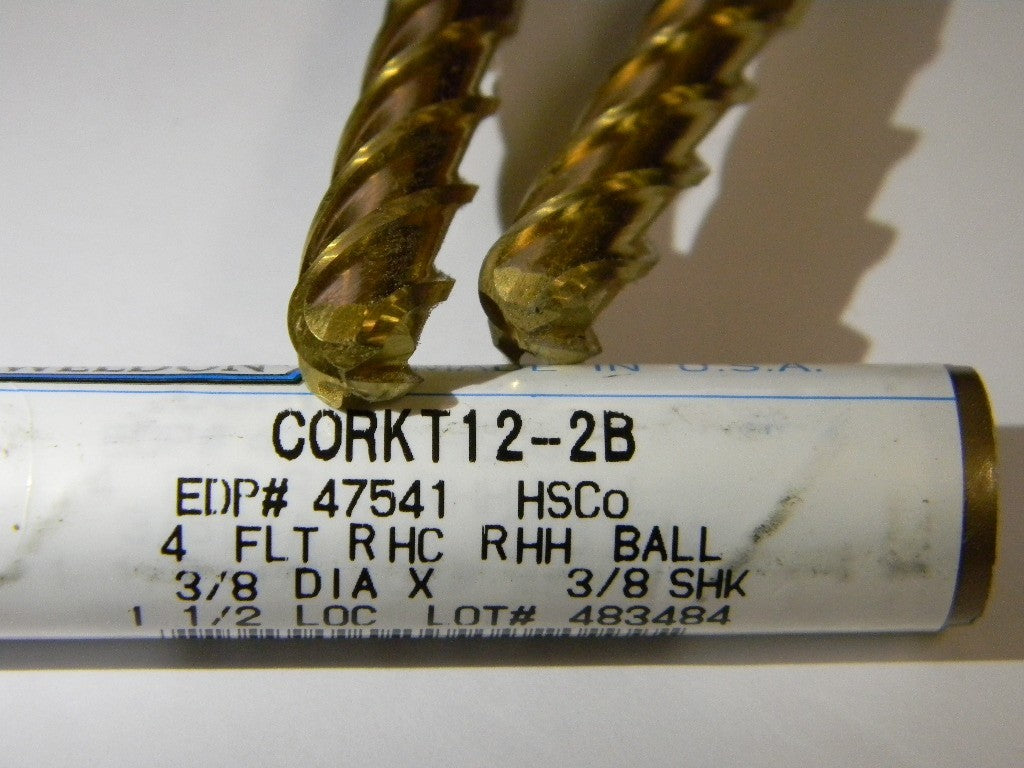 Weldon  CORKT12-2B 3/8" x 3/8" x 1-1/2" x 3-1/4" 4F HSS TiN BN End Mills QTY 2