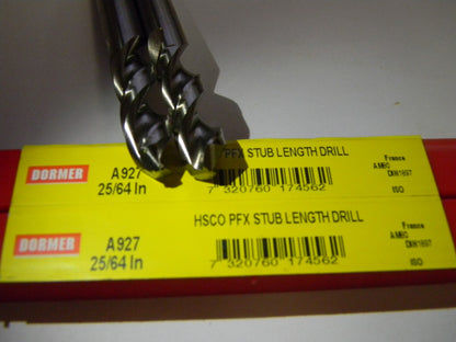 Dormer 25/64" HSCO PFX Stub Length Drills Qty 2 A927