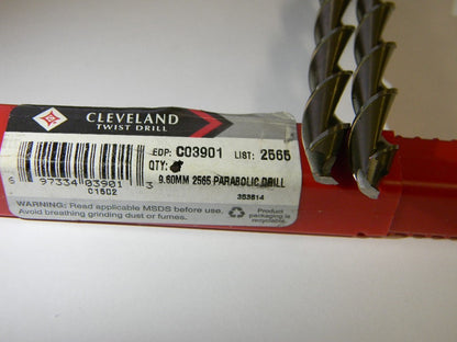 Cleveland Twist Drill 9.60MM 2565 118° Long Parabolic Drills  QTY 2  C03901
