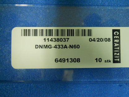 Ceratizit Carbide Inserts DNMG433A Grade N60 Qty. 10 #11438037