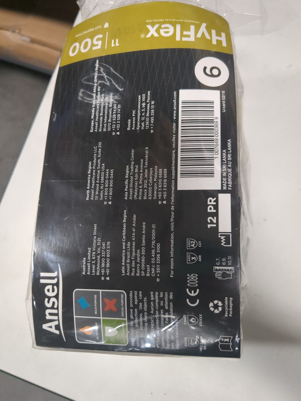 Ansell Gloves 12pairs HyFlex CR 11-500 Size X-Small ANSI Cut A2 Nitrile 11-500-6